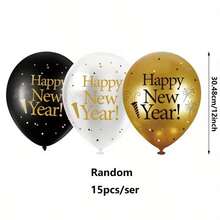15pcs 3-Color New Year Print Latex Balloons, Random Colors (White, Gold, Black), Party Supplies, Suitable For Indoor/Outdoor, Events Decoration, Festivals, Balloon Decor, Fashionable Party Decoration, High Quality Balloons