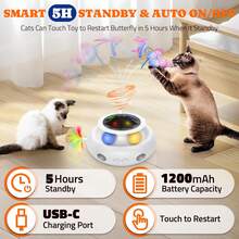 四合一自动互动猫玩具，适合室内猫，可充电，带飘动蝴蝶、轨迹球和伏击羽毛