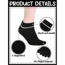 4 Pair Women Toe Socks Striped Cotton Crew Socks With Toes Separated Women Men Athletic Running - Black - View 7