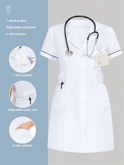 cimmuovere Plus Size Women Long Sleeve Open Front Lapel Scrubs Nurse Scrubs Workwear Dentist Healthcare Pet Hospital Laboratory Coat