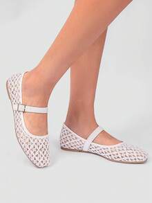 Giày bệt đế vuông thời trang ADAMUMU dành cho nữ, màu trắng, thoáng khí, dệt lưới rỗng, thoải mái, dự tiệc, công sở - trắng - Xem 7