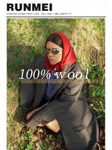 1 pièce Écharpe tricotée 100% laine pour femmes, écharpe d'hiver chaude, design de couleur unie éclatante, châle épais, châle triangulaire doux, col en cachemire, nouvelle arrivée 2025 - Rouge - Voir 3