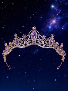 1件装女士时尚公主皇冠造型紫色水钻发箍，适用于生日派对、皇家头饰、服装皇冠发饰、头饰、婚礼、伴娘礼物、发饰