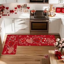 1/2pcs Valentine's Day Theme Kitchen Rug Set - Non-Slip Polyester Mats, Machine Washable, Rectangular Red Heart Design For Anniversary, Wedding, Kitchen Decor, Valentine's Day Gift, Valentine's Day Decoration - Multicolor - View 14