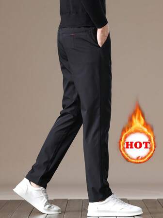 男士纯色口袋宽松直筒休闲裤，厚款，秋季