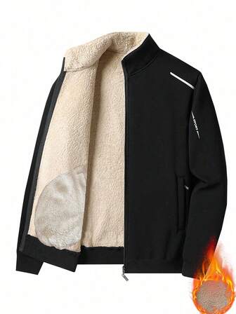 Men's Outdoor Casual Plus Fleece Thick Jacket, Plus Fleece Thick , Stand Collar Fluffy Coat,Winter