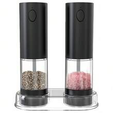 Electric Salt And Pepper Grinder, One Handed Operation With LED Light, Adjustable Thickness, C-Type Fast Charging Including USB Charging Cable, Black 70ml - Multicolor - View 2