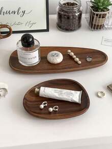 1pc Retro Irregular Walnut Wood Jewelry Tray, Wooden Desktop Storage Organizer Tray For Watches, Perfumes, Diffusers, Stylish Design - Brown - View 6