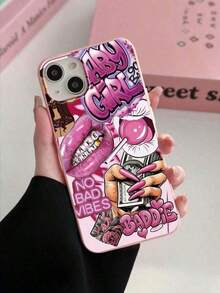 Y2K Baddie Graffiti Phone Case, Lips & Dollar Bill Print, Fashionable Protective Cover, Pink Aesthetic Design Phone Protective Case Compatible With IPhone 17 / 17 Air / 17 Pro / 17 Pro Max, Cover For IPhone & GalaxyFOR-YOUR-BELOVED-PHONE Christmas Gifts Christmas Gifts - 1pc - 查看 9