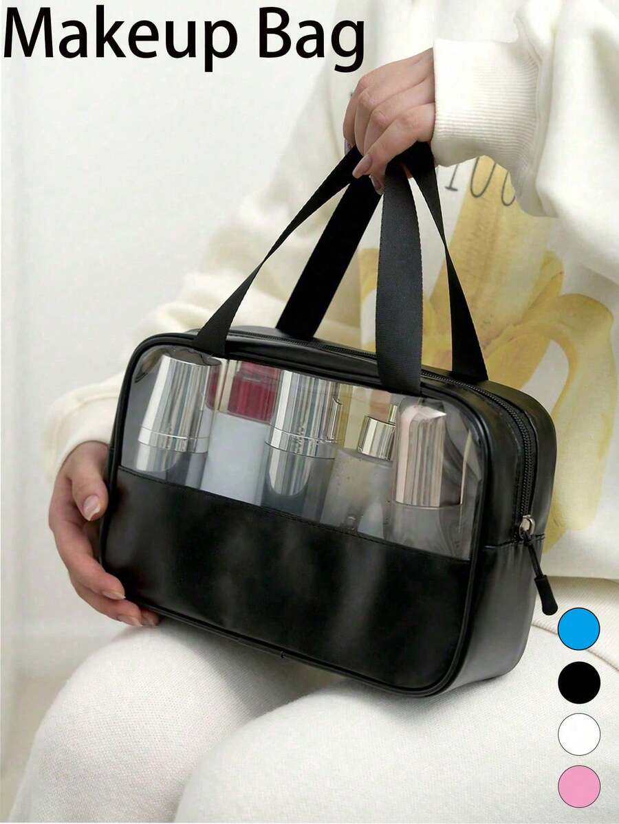 1pc Transparent Visible Travel Makeup Bag, Multifunctional Waterproof Storage Pouch, Portable Minimalist Toiletry Organizer Bag For Cosmetics, Skincare, Suitable For Beach, Travel, Dorm, Party, Birthday Gift For Women, Friends, Family,Pouch,Makeup Pouch,Travel Essential