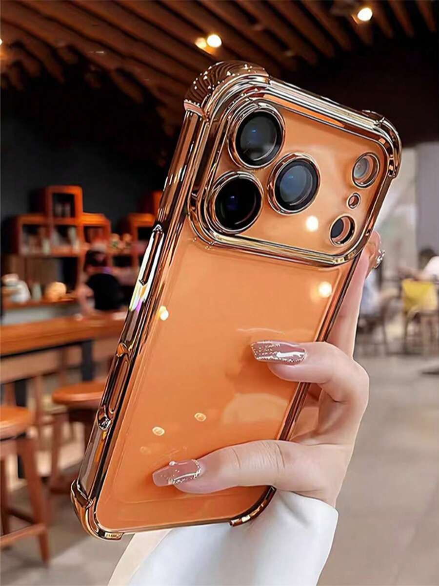 1 件星空橙色加厚极简透明电镀穿孔手机壳适用于 17/17Pro/17Promax/16promax/16/16pro/16plus/15/15promax/15pro/11/12/13/14promax/11pro/11promax/12pro/12promax/13pro/13promax/14pro/14promax，时尚创意 - 橘色 - 查看 1