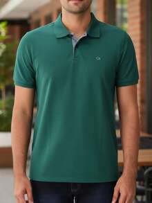Ogochi Men's Basic Plain Polo Shirt With Logo, No Pocket, Original - Tropical Rainforest - View 8