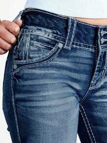 Women's Spring And Summer Breathable Denim Trousers, Craft Flared Trousers, Plus Size Can Be Worn - Dark Wash - View 4