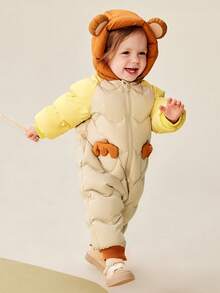 mini bala 婴儿小熊羽绒服，三重防寒保暖连体衣，柔软可爱冬季款式 - 蜜糖黃 - 查看 2