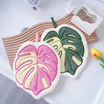 New Leaf-Shaped Turtle Back Hand Towel, Soft & Absorbent, Suitable For Kitchen, Bathroom, Hanging Design, Creative Hand Drying Towel