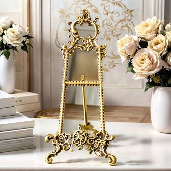 1pc Vintage Floral Pattern Frame, Home Decor Accessory, Display Stand For Artwork, Plate Holder: Distressed Design - Suitable For Frames, Artwork Display, And Item Storage, Enhances Home Ambiance, European-Style Wedding Photo Frame, Classic Home Decor And Photo Display Easel