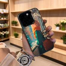 Funda de teléfono con diseño de dibujos animados para mujer color negro con estampado de chica en tren con bufanda naranja y texto CASETTO ideal para uso diario y regalos Aplicable a los teléfonos de la serie Apple y Galaxy - Negro - Ver 4