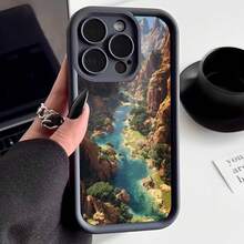 Cubierta de telefono con borde protector color negro con estampado de paisaje natural rio montana y vegetacion para uso diario y viajes - Burdeos - Ver 1