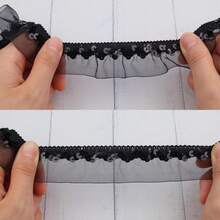 Black Elastic Ruffle Trim Sequin Pleated Lace Trim Ribbon Sewing Cloth Applique Embellishment Party Decoration - Hot Pink - View 5