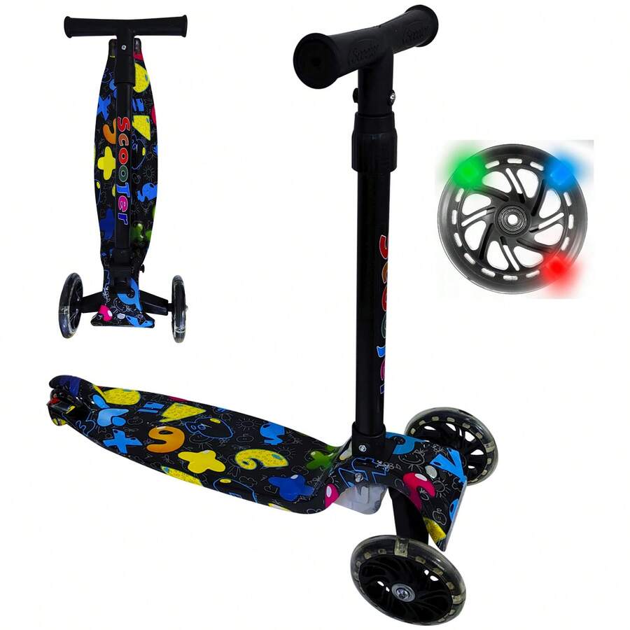Scooter Plegable para Niños de 2-10 Años, Patin de 3 Ruedas con Luz LED y Altura Ajustable, Patineta Infantil para Ejercicios y Diversión en el Aire Libre con Sistema de Balanceo - Multicolor - Ver 1