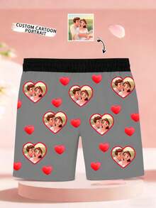 1pc Customizable Men's Boxer Briefs, Black Shorts, Comfortable & Breathable, Printed Pattern, Ideal Gift For Husband Or Girlfriend On Christmas, Valentine's Day, Birthday - Grey - View 3