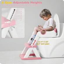 2 In 1 Potty Training Toilet, Splash Guard Anti-Slip Pad Step Stool - 粉色 - 查看 3