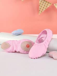 儿童公主芭蕾舞鞋，室内软底舞蹈鞋，练习鞋，瑜伽鞋，平底拖鞋 - 玫紅色 - 查看 5