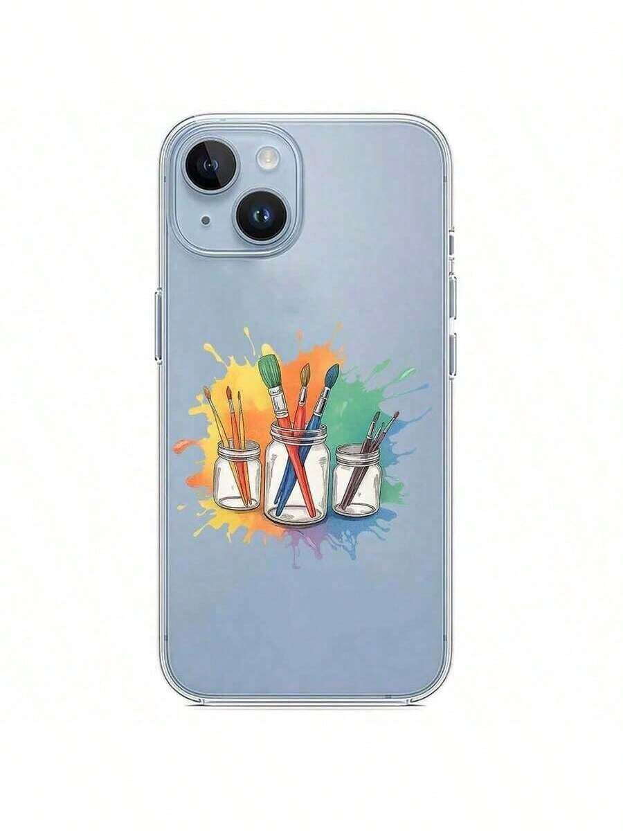 Paintbrushes In Jars With Colorful Splashes As A Background For A Phone Case - Multicolor - View 1