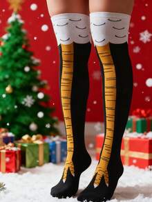 1 Pair Cute Chicken Leg Pattern Over The Knee Socks, Breathable And Comfortable Casual Socks Suitable Novelty Gag Chicken Leg Socks For Halloween For Both Men And Women, Suitable For All Seasons Outdoor Wear,Fall, Cozy Socks