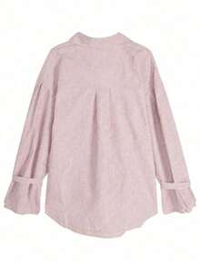 Women's Casual Unique Collar Striped Long Sleeve Loose Button-Up Blouse Shirt - Pink - View 7