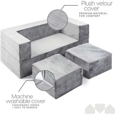 Kids Couch, Modular Kids Sofa, 5 In 1 Fold Out Kids Sofa, Convertible Plush Couch With Machine Washable And Durab...