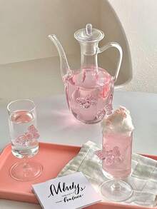 1pc Pink Butterfly Glass Tea Set, Dreamy Butterfly Red Tea Cup & Teapot Set, Exquisite Glass Butterfly Teapot & Teacup, Suitable For Home & Guest Tea Drinking