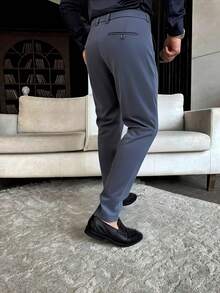 New Men's Business Casual Slim-Fit Trousers - 藏青色 - 查看 3