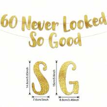 Set Of 30/40/50/60/70/80/90 Never Looked So Good Gold DIY String Glitter Banner - 30th,40th,50th,60th,70th,80th,90th Anniversary And Birthday Party Decorations-Golden Milestone Glitter Banner - Sparkling Birthday Party Decorations,Beach,Wedding - Multicolor - View 9