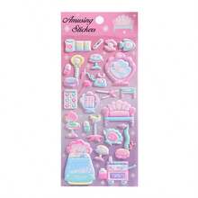 3D卡通粉色贴纸，可爱公主风房间装饰，DIY剪贴簿贴纸，适用于日记本、手工艺品、手机壳、笔记本、包包等。 - 彩色 - 查看 10