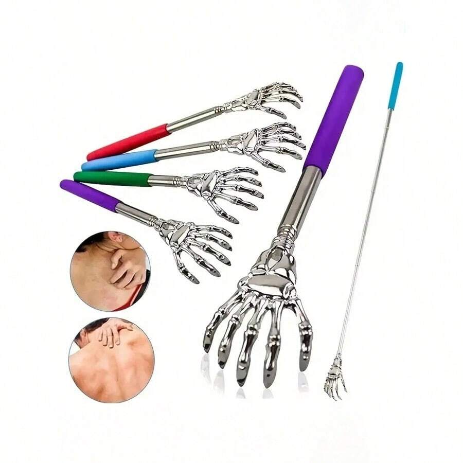 1PC Extendable Back Scratcher, Stainless Steel Portable Telescopic Rubber Handle Back Scratchers For Thanksgiving, Birthday, Christmas Gifts,School,Back To School,Travel,Travel Essentials,Home Essentials,Spa,Massage Tool,Massage,Massager,Spa - 彩色 - 查看 1