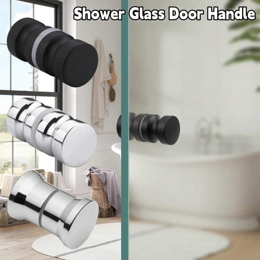 Manija de puerta de vidrio de ducha elegante, perilla para puertas de ducha deslizantes, piezas de repuesto de hardware de doble cara para puertas de vidrio de baño - Aluminio Plata - Ver 1