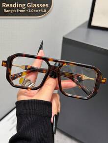 LiMiaoMiao 1pc Rectangular Double Bridge Vintage Reading Glasses, Clear Transparent Computer Reading Glasses, Magnification +1.0 To +4.0, Unisex - trong suốt - Xem 33