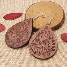 Wood Teardrop Earrings 2 Pairs Natural Wooden Dangle Earrings Gifts Women Girls - 山棕 - 查看 6