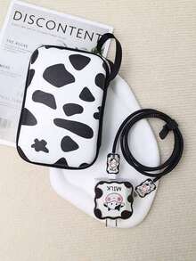 Set de 5 protectores de cable con estampado de vaca y 1 bolsa de almacenamiento organizadora de cables