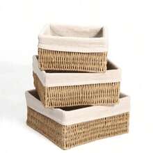 3 Stücke handgefertigter gewebter Aufbewahrungskorb-Set - rustikale khaki & weiße Organizer für Kosmetik, Kleidung und Wohndekoration - perfekt für Wohnzimmer, Dorm, Schlafzimmer und Büro, Dorm Zimmer Grundausstattung | Rustikale Aufbewahrungskörbe | Gewebte Textur, Aufbewahrungskörbe, Geflecht Korb Aufbewahrung, Geflecht Aufbewahrungskorb, Großer Geflecht Korb, Tiefer Geflecht Korb, Raumdekoration, Spielzeugkorb, Geflecht Korb, Korb für Wohndekoration - Khaki - Übersicht 2