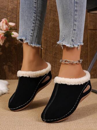 Women's Plus Size Thermal Lined Slip-On Warm House Slippers With Covered Toe, Autumn/Winter 2025 New Arrival