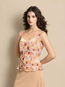 Simple Retro Women's Elegant Floral Print Sleeveless Camisole - Yellow - View 5