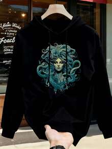 PLUS SIZE Cool Men's Medusa Print Hoodie Premium Fabric, Crew Neck, Relaxed Fit, Comfortable, Art Print