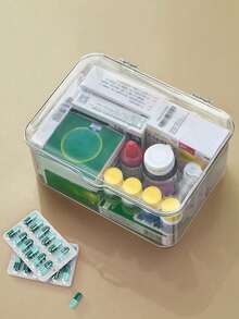 1pc Medicine Organizer Storage Box, Transparent Desktop Storage Case, Dustproof Storage Container With Flip-Top. Household Mini Medicine Organizer. Multi-Functional Storage For Cosmetics, Facial Mask, Stationery, Sundries