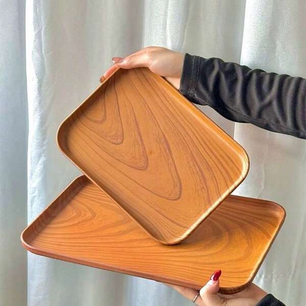 1 pezzo Vassoio stile Ins con finta finitura legno, vassoio rettangolare per servire, vassoio da caffè per dolci, piatto per riporre, piatto per torte e spuntino