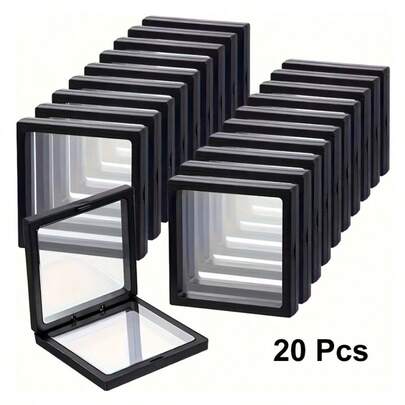 20个装Clearview 3D立体悬浮展示盒，防尘珠宝包装盒，适用于项链、手链、戒指、硬币、耳环和胸针等饰品，透明悬挂式收纳盒，带弹性薄膜，礼品盒，适合零售和个人使用。