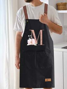 A-Z Letter Printed Apron With Large Pocket, Waterproof, Stain-Resistant, Oil-Proof. This Is A Kitchen Work Apron With Adjustable Neck And Waist, Suitable For Cooking And Grilling. Unisex, Perfect Gift For Christmas And Thanksgiving. - Multicolor - View 3