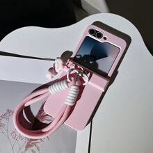Korean Style Pastel Pink Phone Case With Cloud Lanyard, Compatible With Samsung Galaxy ZFlip7 Z Flip6 ZFlip 5 Zflip6 Zflip5, Shock-Resistant Back Cover, Also Compatible With Motorola Phones - 粉色 - 查看 8