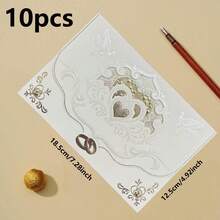 1/5/10pcs Exquisite Sparkling Powder Invitation Letter Heart Shaped Invitation Card Gold Plated Personalized Sparkling Powder Greeting Card Wedding Exclusive Suitable For Wedding Anniversaries, Bridal Showers, Engagement Parties, And Anniversary Dinner Invitations. - Multicolor - View 6